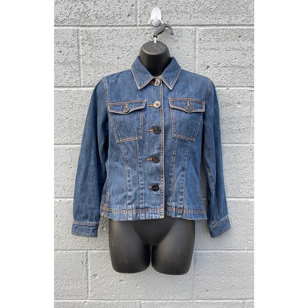Liz Claiborne Jean Jacket button up dark wash denim jacket womens size P petite